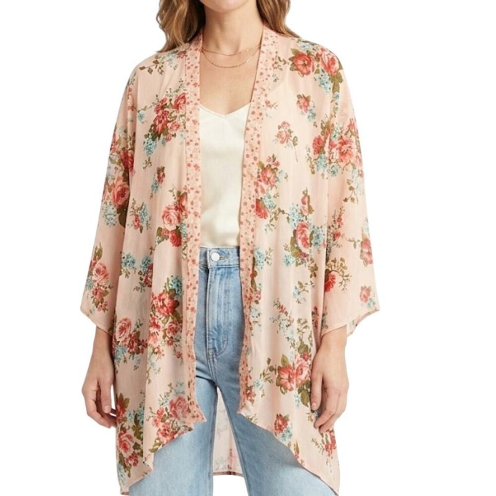 Bog Collective Floral Cottagecore Kimono Lightweight Summer Large
